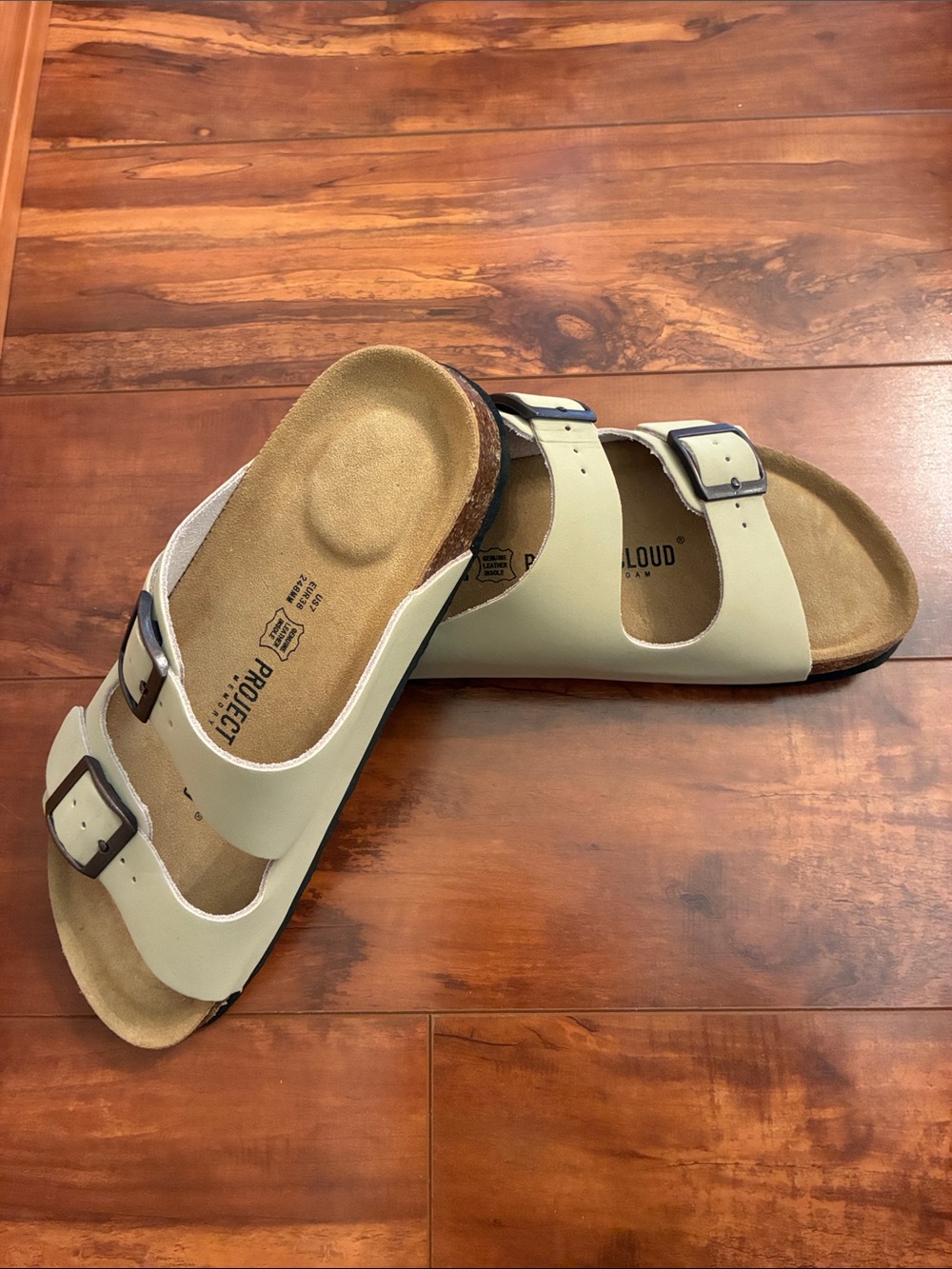 Double-Buckle Venita Slide Sandals size 7 NWOT in Beige
